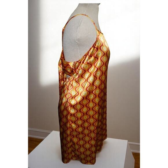 Blush & Stone 70s Swirl Satin Slip Dress – Size Large – Retro Floral Tie-Back - Picture 3 of 8